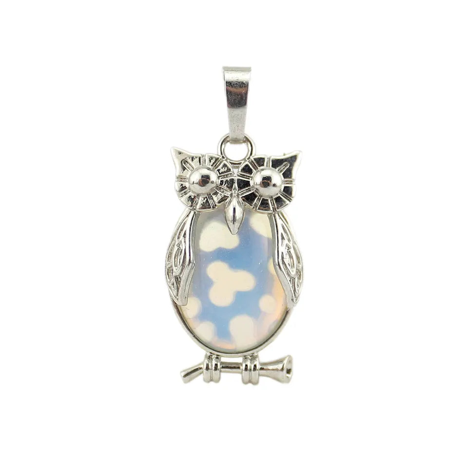 Small Owl Real Stone Charm Necklace