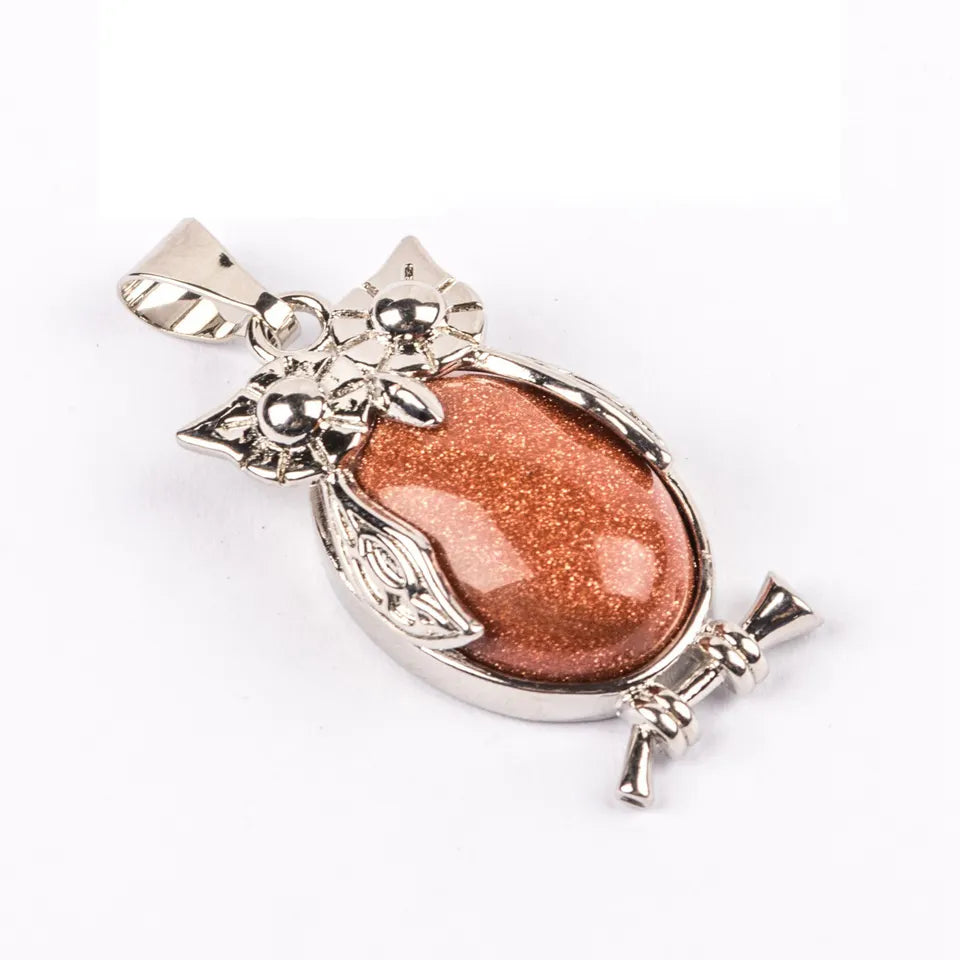 Small Owl Real Stone Charm Necklace