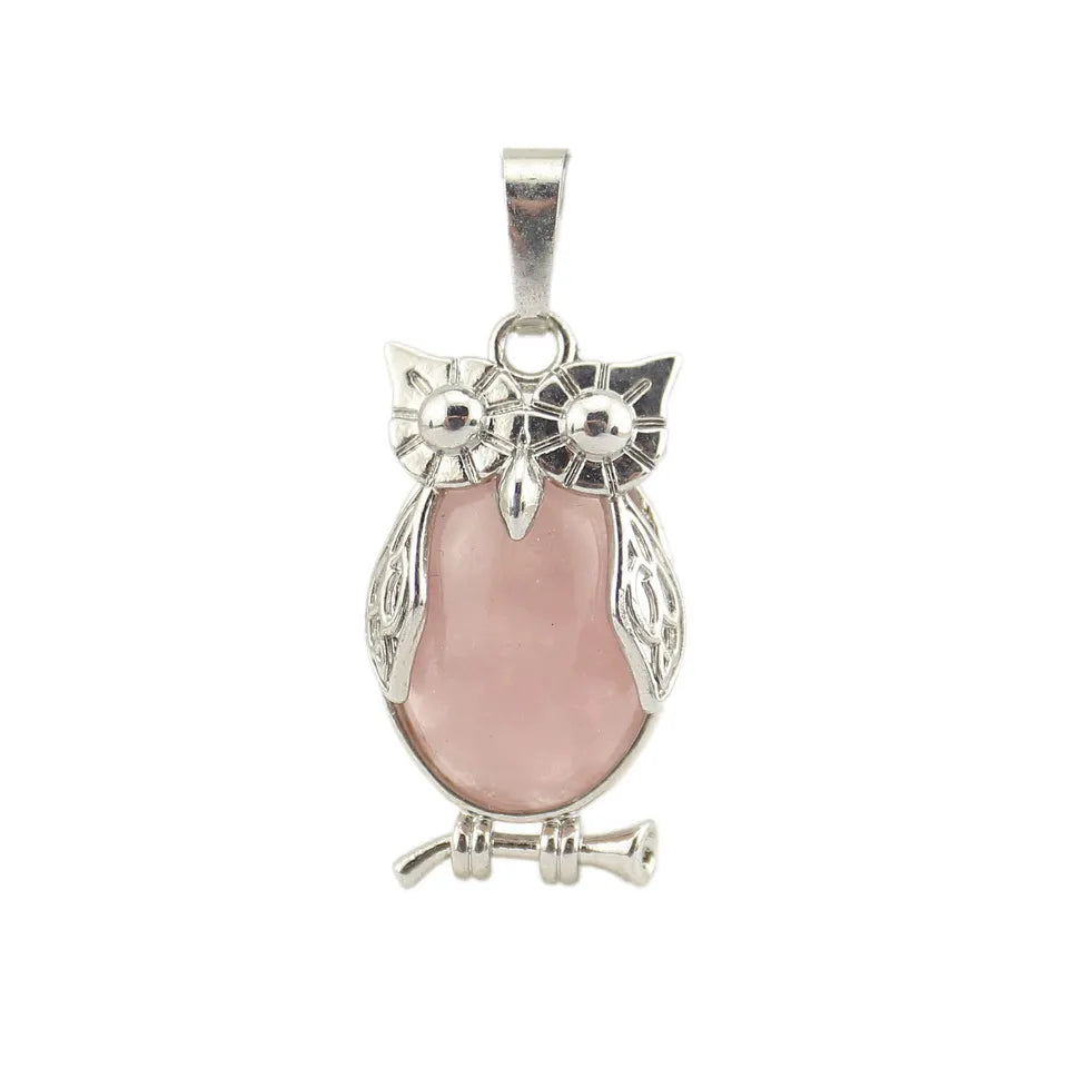 Small Owl Real Stone Charm Necklace