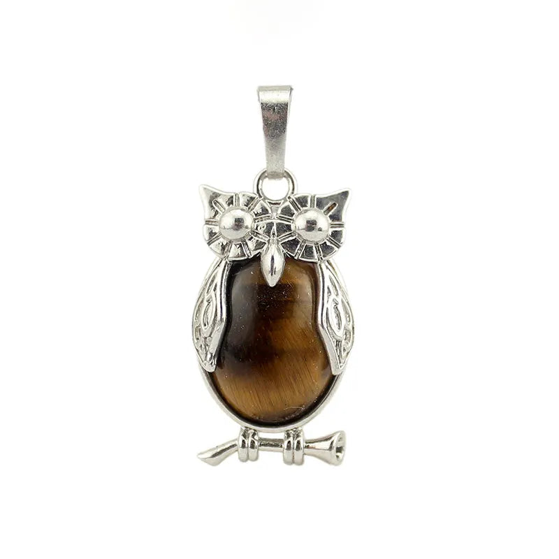 Small Owl Real Stone Charm Necklace
