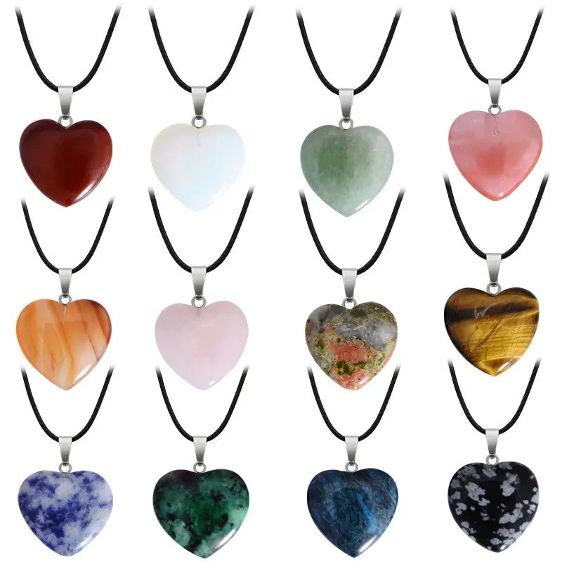 Heart Shaped Real Stone Charm Necklace