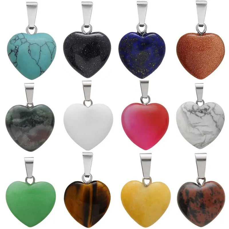 Heart Shaped Real Stone Charm Necklace