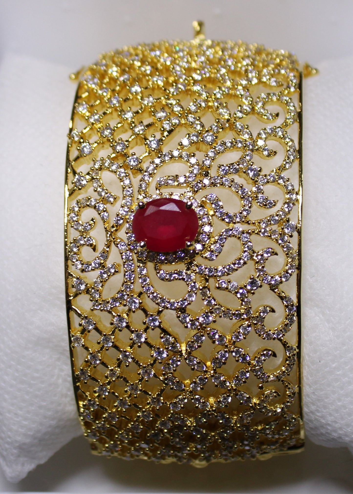 Tracy: Solitaire Ruby with Diamond Encrusted Bangle