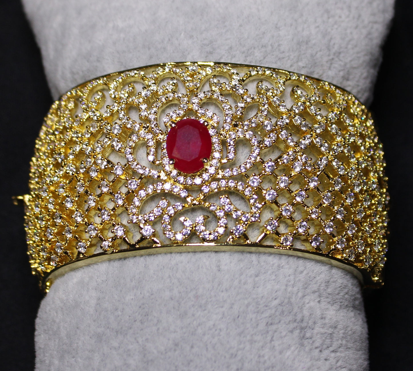 Tracy: Solitaire Ruby with Diamond Encrusted Bangle
