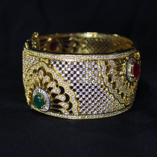 Whitney: Oval Emerald and Ruby Bangle - 18k gold plated bangle