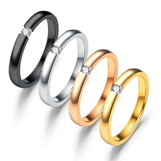 Stainless Steel Minimalist lab-created Diamond Solitaire ** Black, Gold, Rose Gold or Silver **