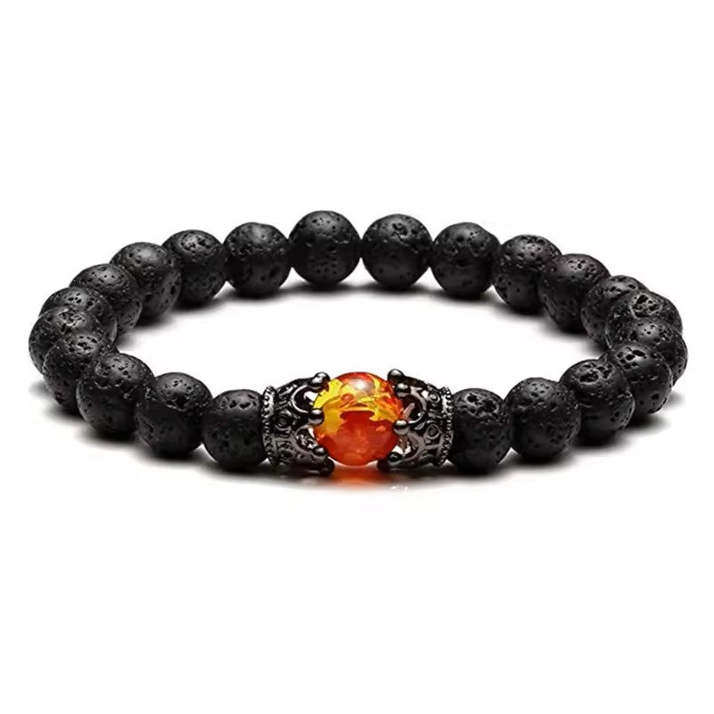 Natural Round Bead Bracelet with Crown and Firestone Accent