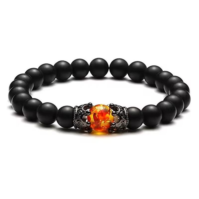 Natural Round Bead Bracelet with Crown and Firestone Accent