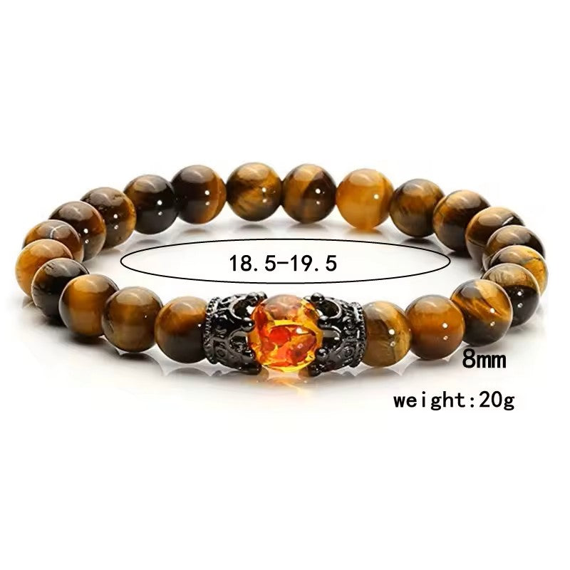 Natural Round Bead Bracelet with Crown and Firestone Accent