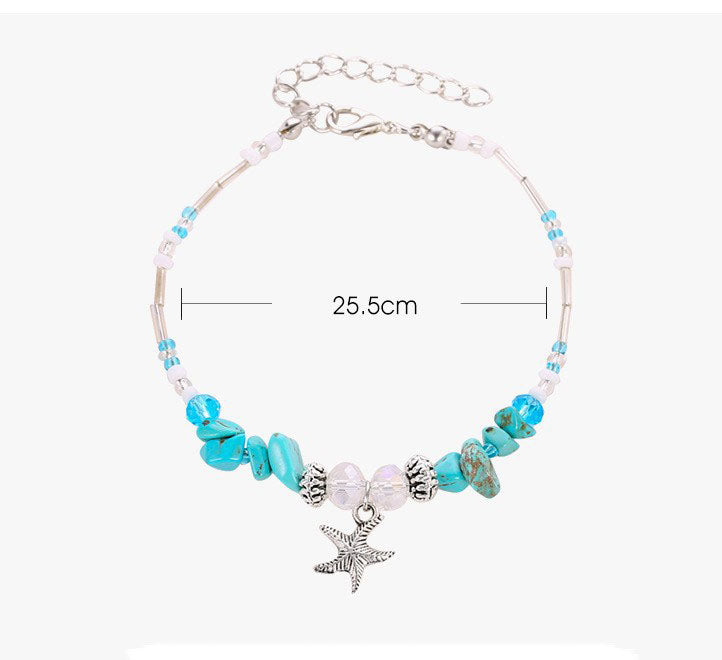 Turquoise Bead and Shell Anklet with Starfish Charm