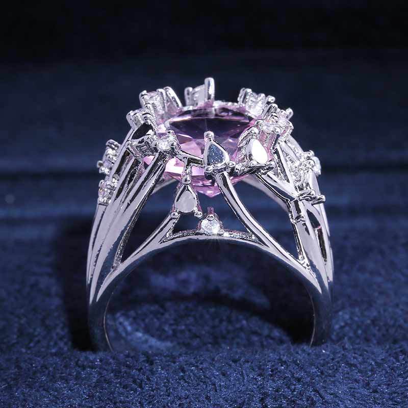 Silver-plated Oval Pink Cubic Zironia Statement Ring
