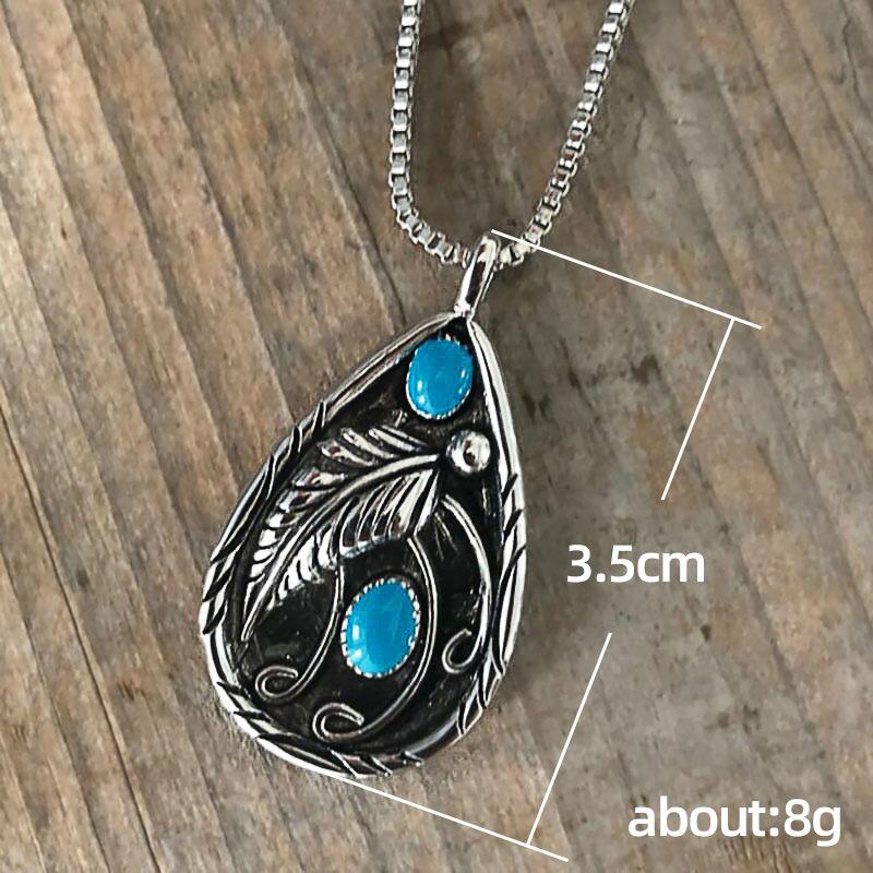 Teardrop Leaf and Blue Stone Silver-plated Necklace