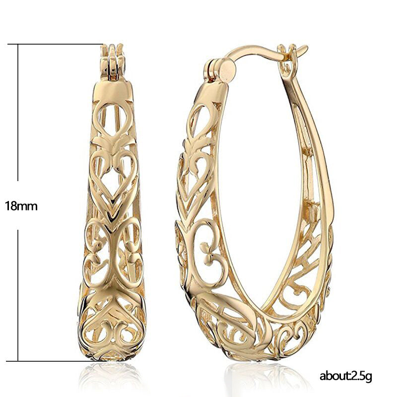 Gold-plated Stainless Steel Filigree Style Oval Hoop Earrings (White or Yellow Gold-Plated)