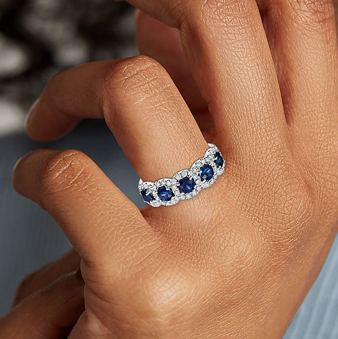 Silver-plated Sapphire Cubic Zirconia Band Ring