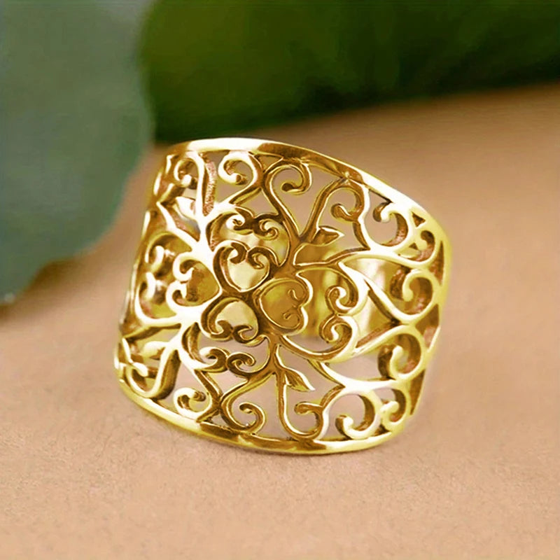 Filigree Style Statement Band Ring (Silver or Gold Plated)