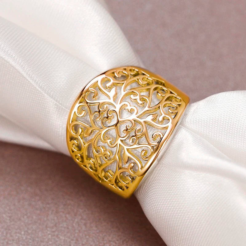 Filigree Style Statement Band Ring (Silver or Gold Plated)