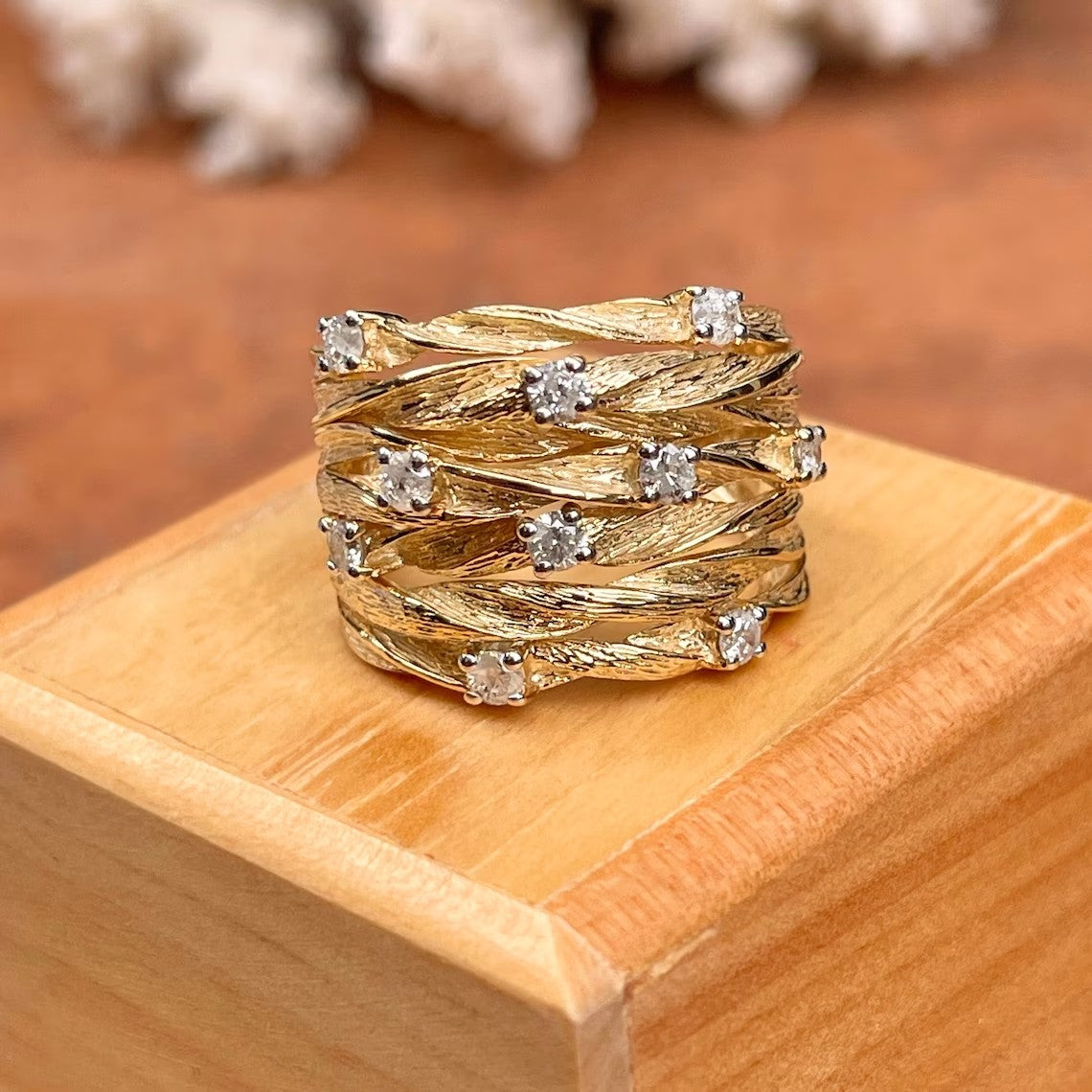 Gold-plated Cubic Zirconia Weave Style Band Ring