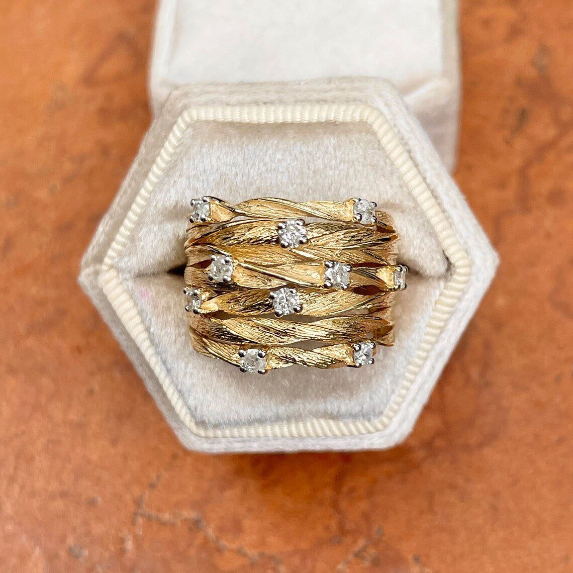 Gold-plated Cubic Zirconia Weave Style Band Ring