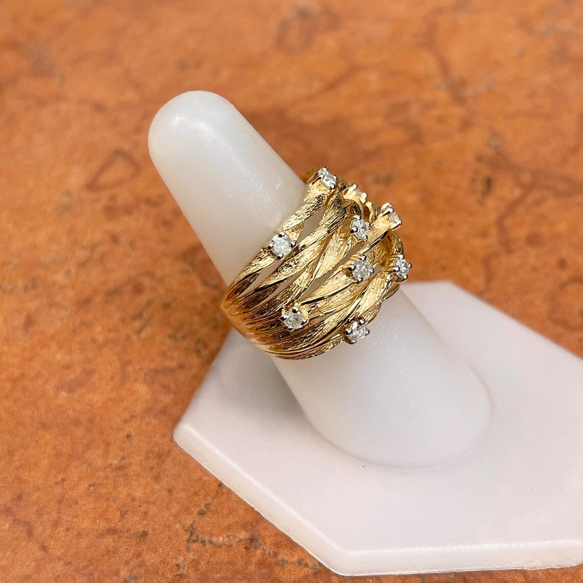 Gold-plated Cubic Zirconia Weave Style Band Ring