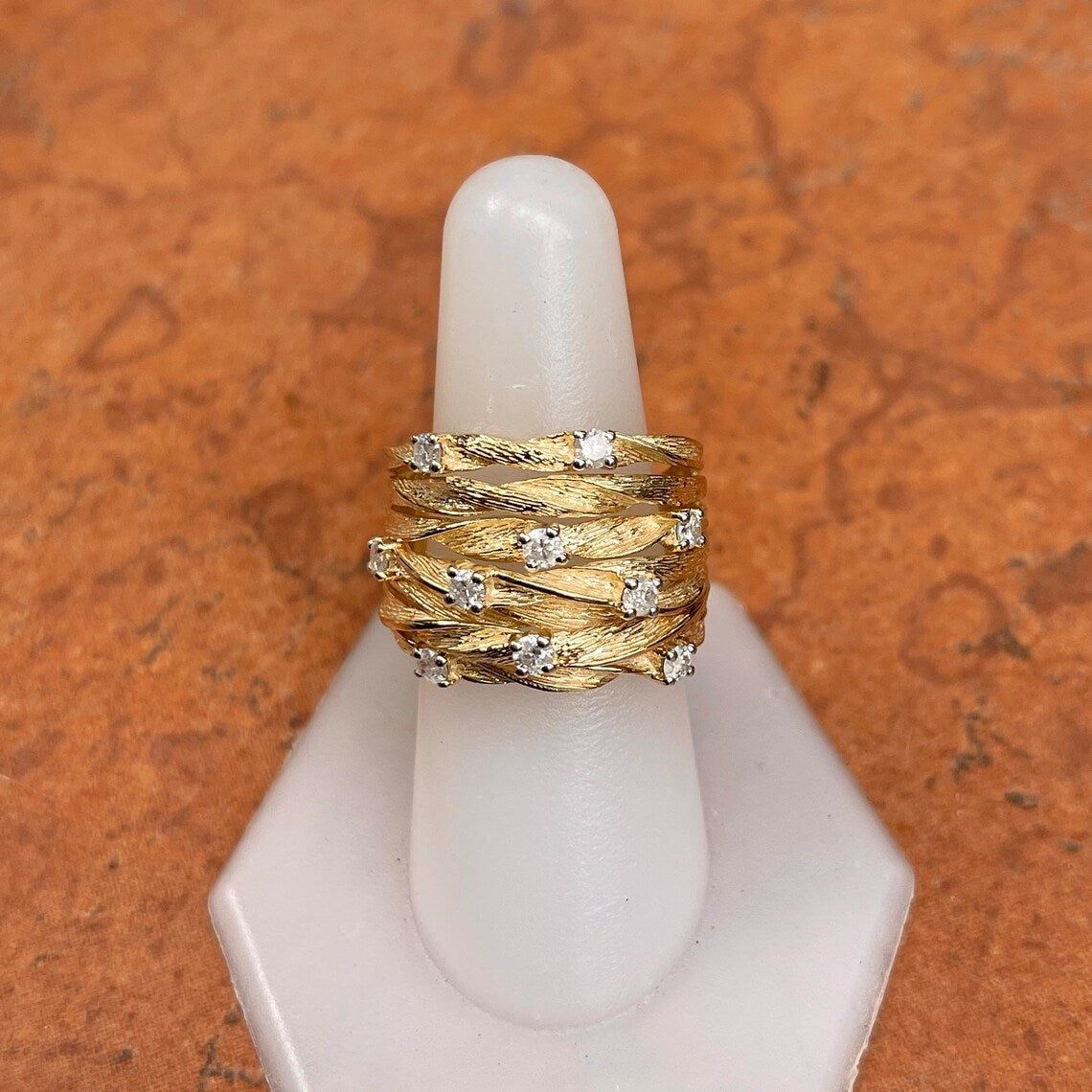 Gold-plated Cubic Zirconia Weave Style Band Ring