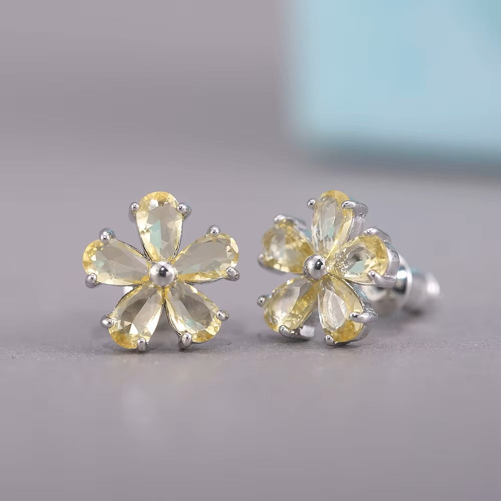 Silver-plated Cubic Zirconia Flower Stud Earrings *** 6 color choices ***