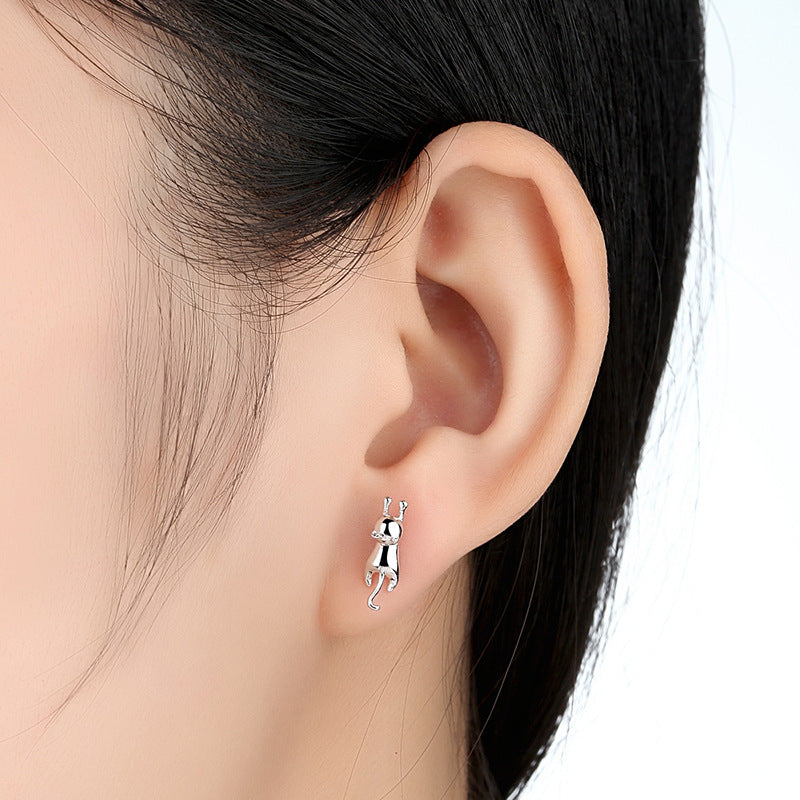 .925 Hanging Cat Stud Earrings