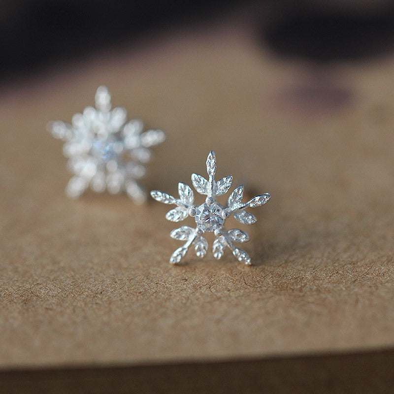 .925 Sterling Silver Snowflake Stud Earrings