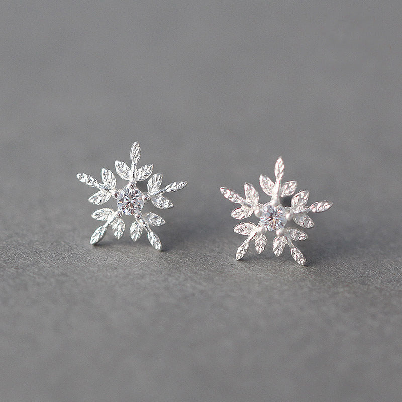 .925 Sterling Silver Snowflake Stud Earrings