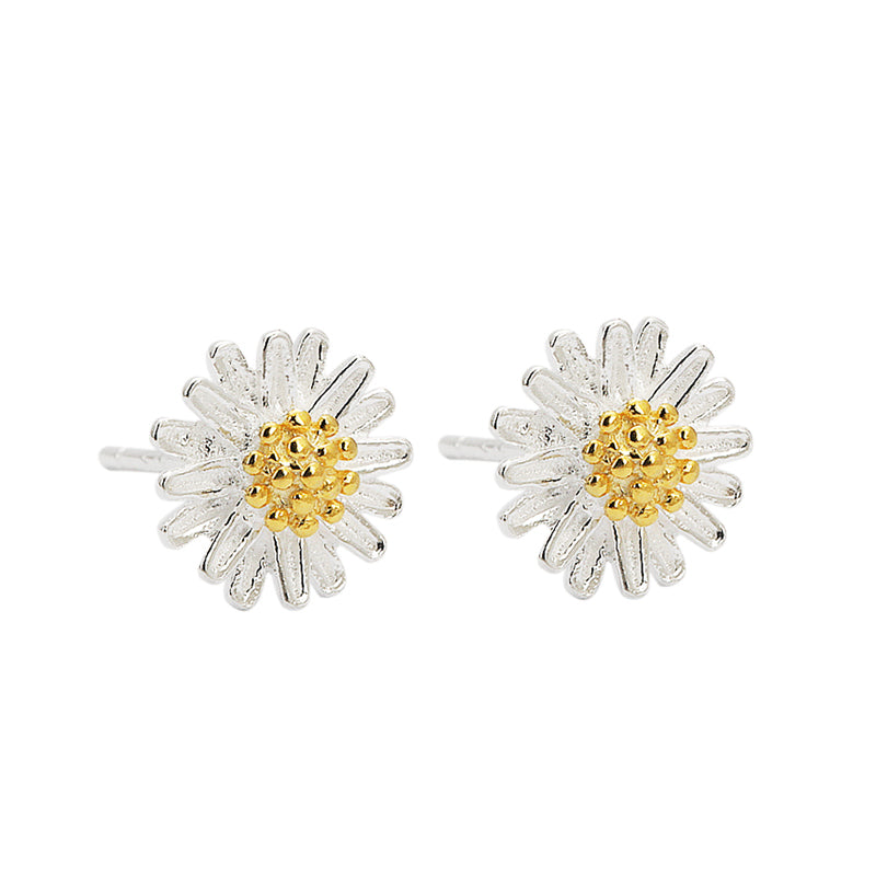 .925 Sterling Daisy Stud Earrings with gold-plated center
