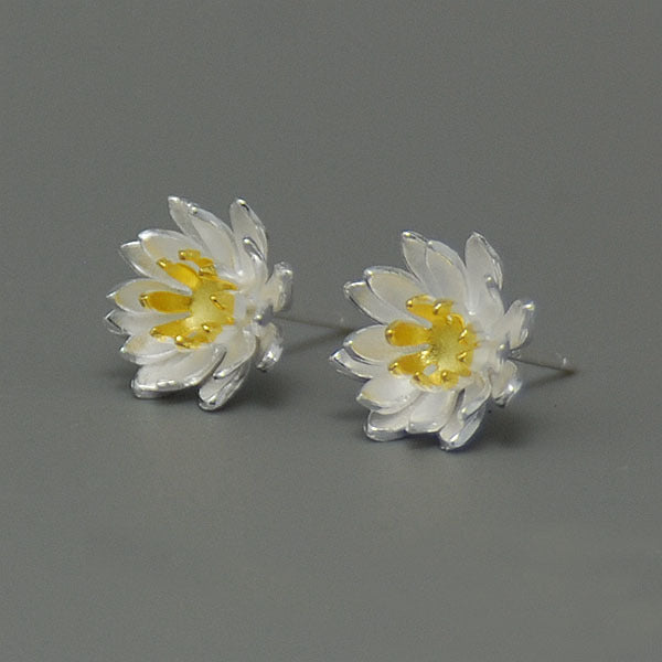 .925 Sterling Lotus Flower Stud Earrings with gold accent