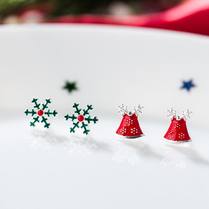 .925 Sterling Silver Snowflake and Hat Stud Earrings