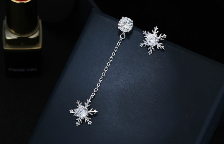 .925 Sterling Silver Snowflake Assymetrical Stud and Drop Earrings