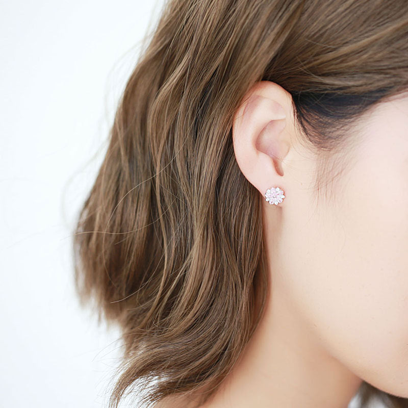 .925 Sterling Pink CZ Flower Stud Earrings