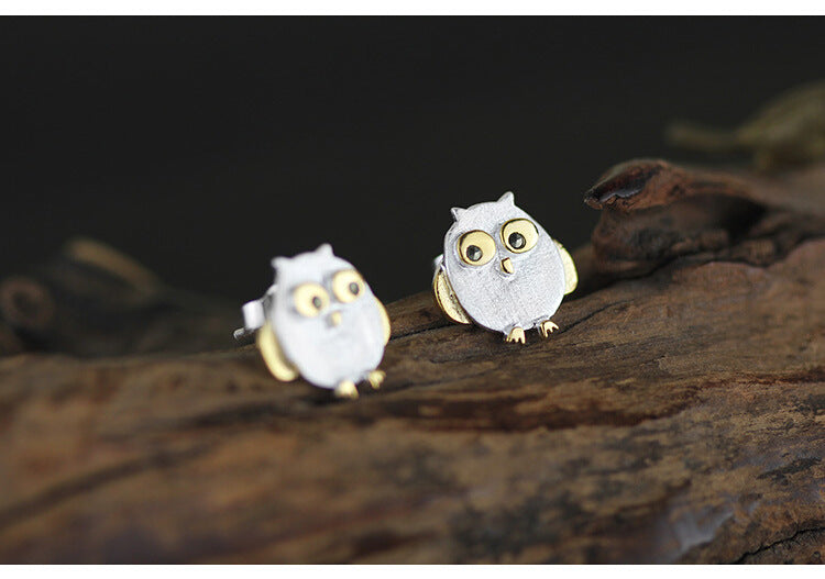 .925 Sterling Owl Earrings with gold-plated accents
