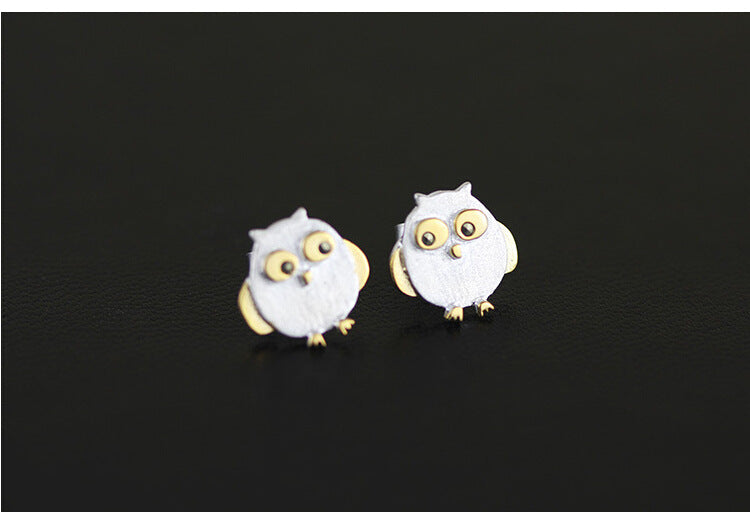 .925 Sterling Owl Earrings with gold-plated accents