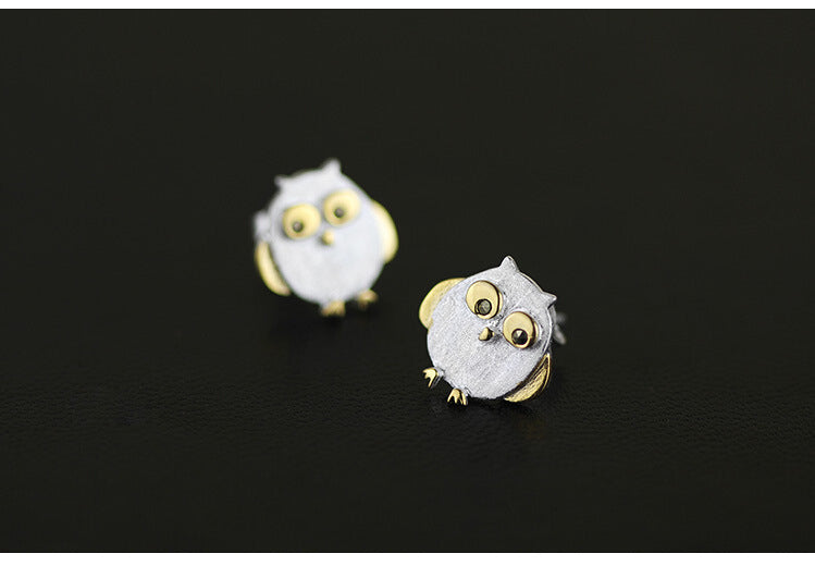 .925 Sterling Owl Earrings with gold-plated accents