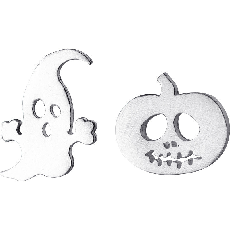 .925 Sterling Silver Assymetrical Ghost and Pumpkin Earrings