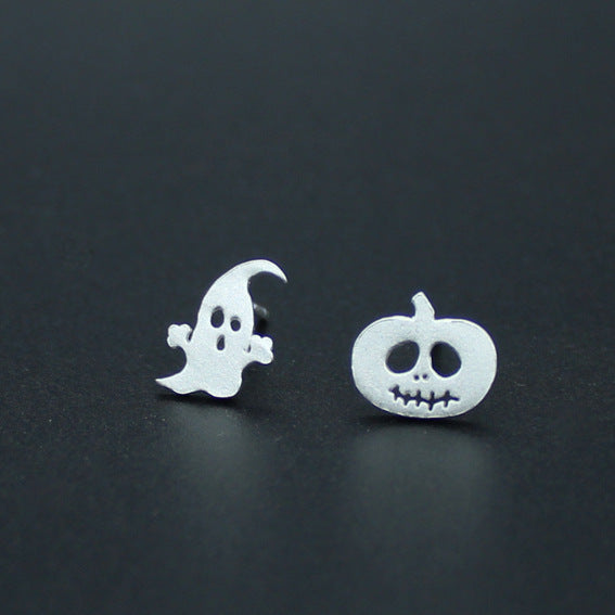 .925 Sterling Silver Assymetrical Ghost and Pumpkin Earrings