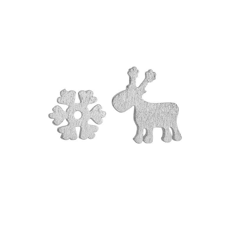 .925 Sterling Silver Deer and Snowflake Assymetrical Earrings