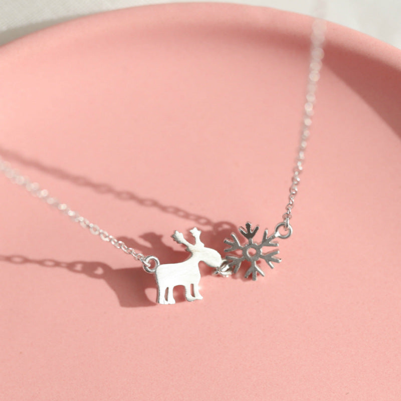 .925 Sterling Silver Deer and Snowflake Necklace
