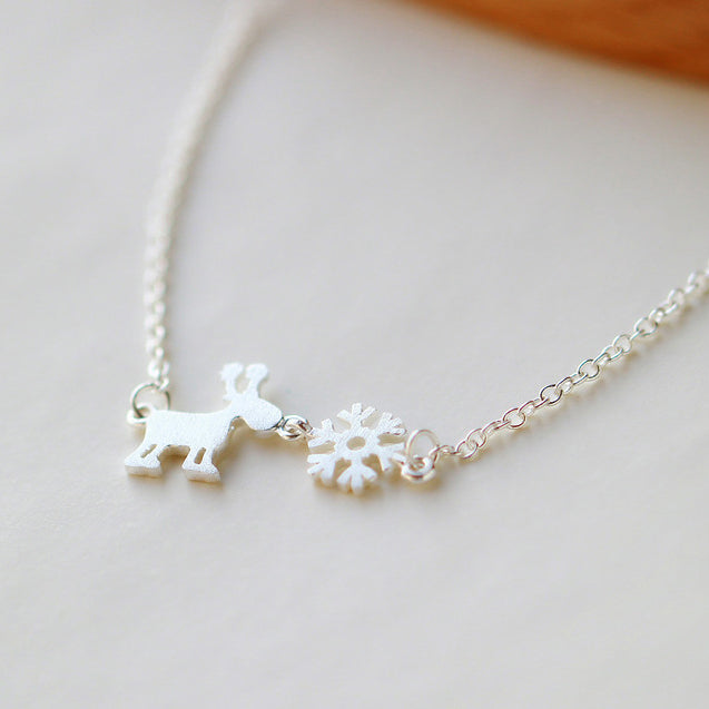 .925 Sterling Silver Deer and Snowflake Necklace