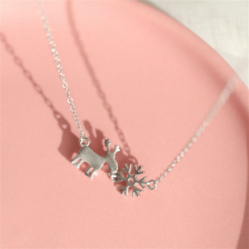 .925 Sterling Silver Deer and Snowflake Necklace