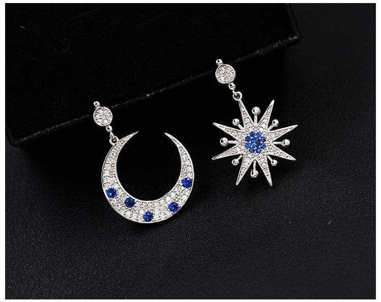 .925 Sterling Moon & Star Earrings with blue and clear CZ accents