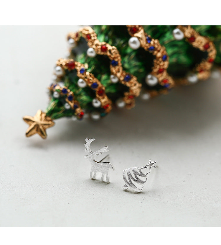 .925 Sterling Silver Tree and Deer Stud Earrings
