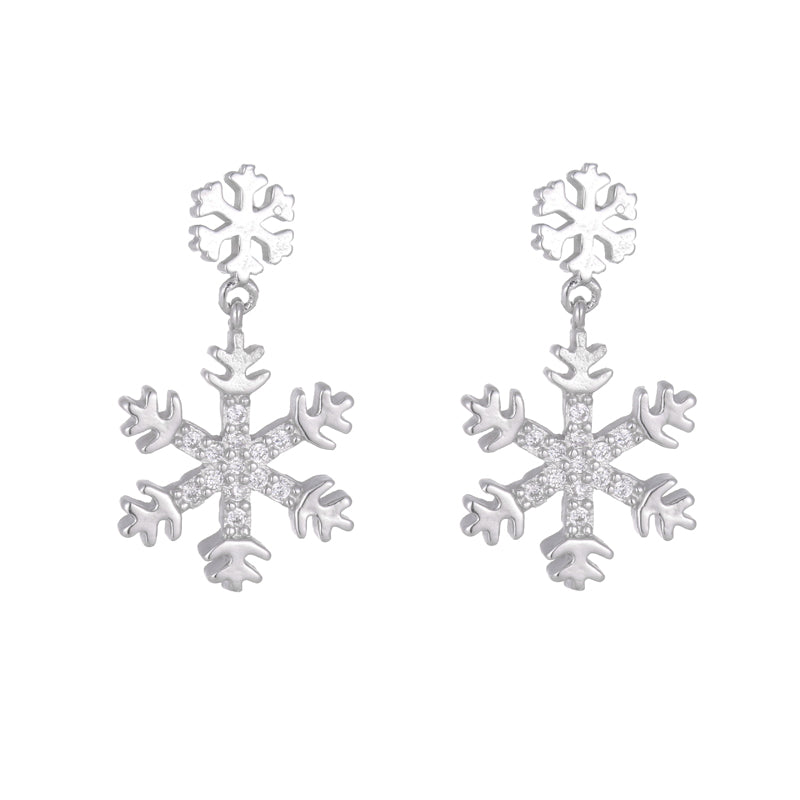 .925 Sterling Silver Snowflake Drop Earrings