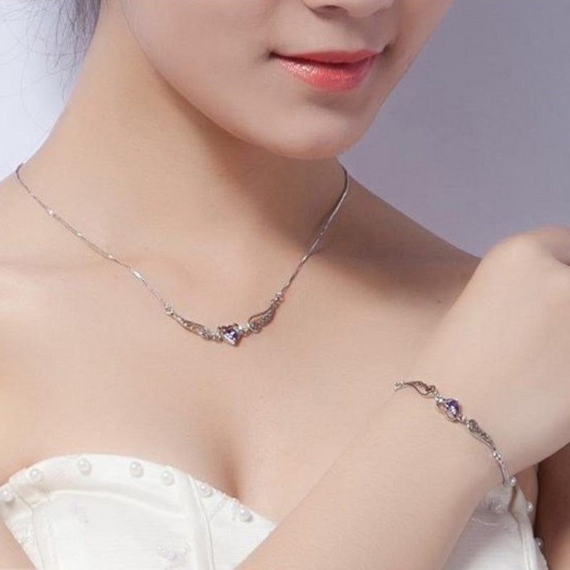 .925 Sterling Winged CZ Heart Necklace