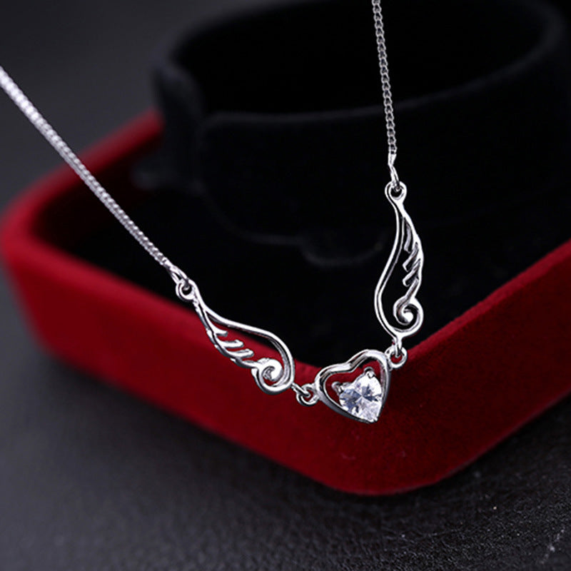 .925 Sterling Winged CZ Heart Necklace