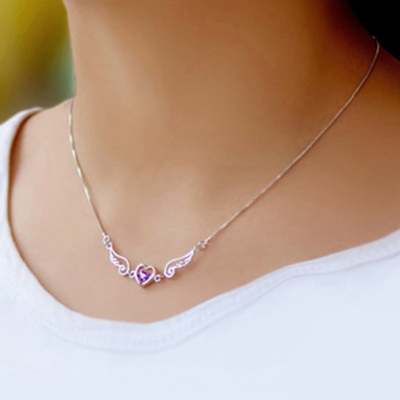 .925 Sterling Winged CZ Heart Necklace