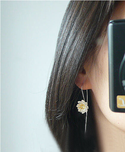 .925 Sterling Lotus Flower Drop Earrings with gold-plated accents