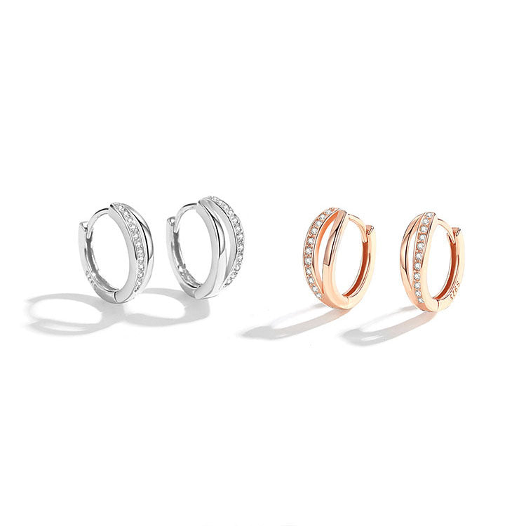 .925 Sterling Split Huggie Hoop Pave CZ Earrings